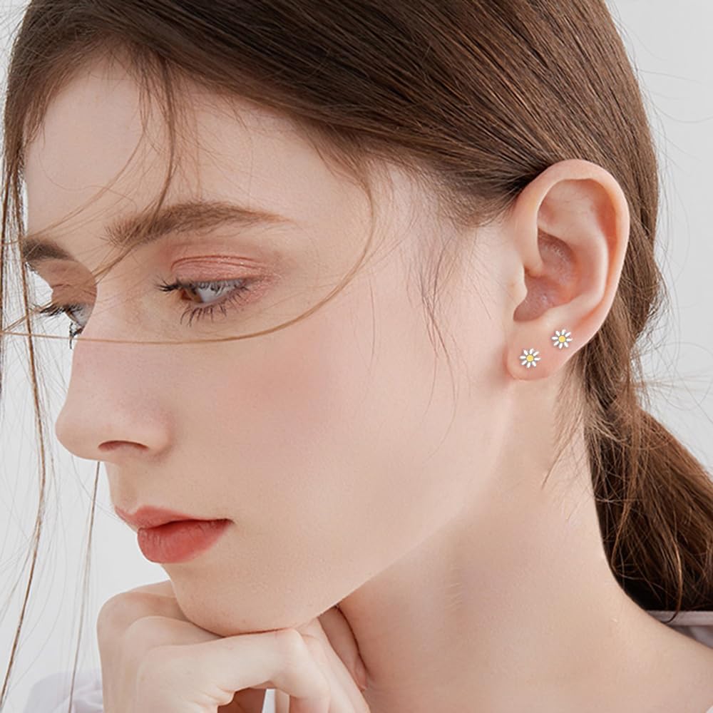 Cute Tiny Daisy Flower Small Stud Earrings for Women Cartilage Dainty Stainless Steel Silver Plated Flower Piercing Post Sleeper Studs Hypoallergenic for Sensitive Ear Fashion Jewelry Gift - Image 6