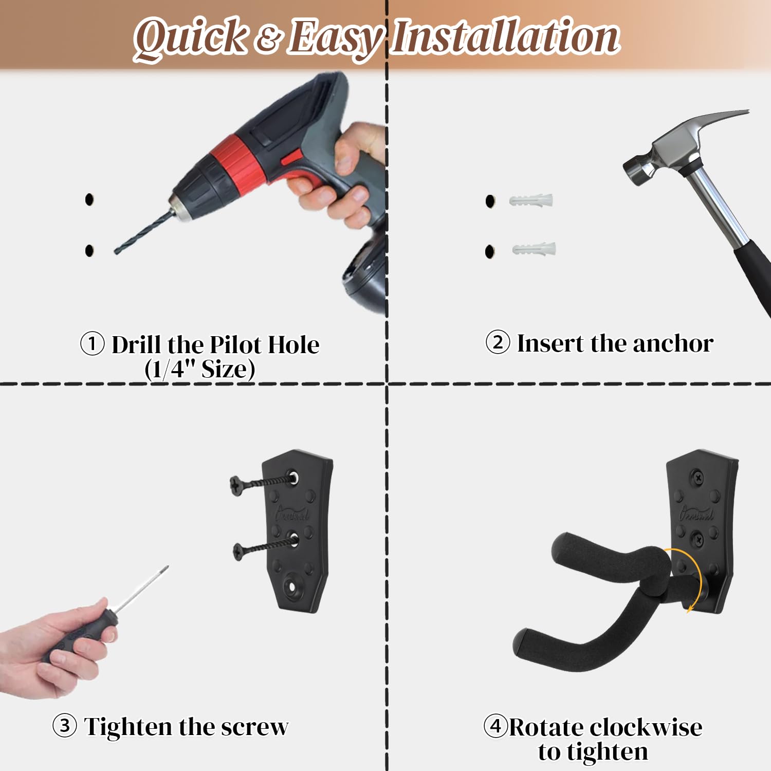 Guitar Wall Mount 3 Pack, Black Metal Guitar Hanger, V-Shaped Guitar Wall Hangers Mount, Guitar Holder Hook Stand Wall for Acoustic, Electric Guitar, Banjo, Bass, for Guitar Player Men Boy