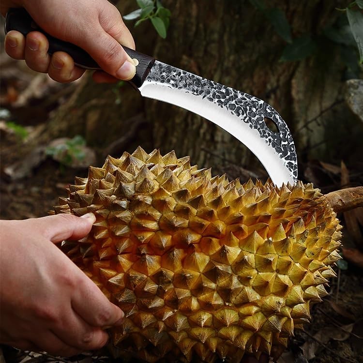 Meat Cleaver,Cleaver Knife Forged Durian Peeling Knife Portable Hammer Small Machete Small Sickle Personalized Outdoor Camping Knife Sugar Cane Knife (Color : 1)