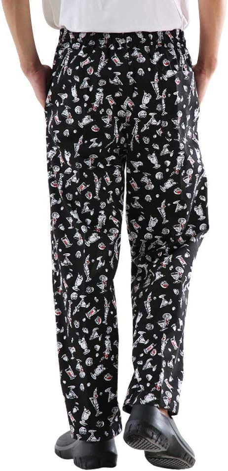 Men’s and Women's Baggy Printed Chef Pants Kitchen Uniforms with Elastic Waist Floral Restaurant Work Pants - Image 5