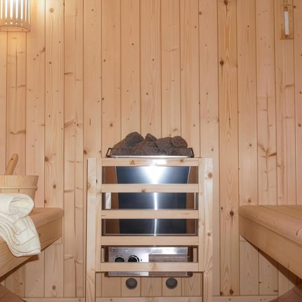 Home Deluxe - Sauna de Barril Lahti XL para Exteriores - Dimensiones: An x Pr x Al: Aprox. 195 cm x 192 cm x 220 cm, Madera: Abeto - Incl. Calefactor de Sauna y Accesorios de Sauna I Sauna de jardín,