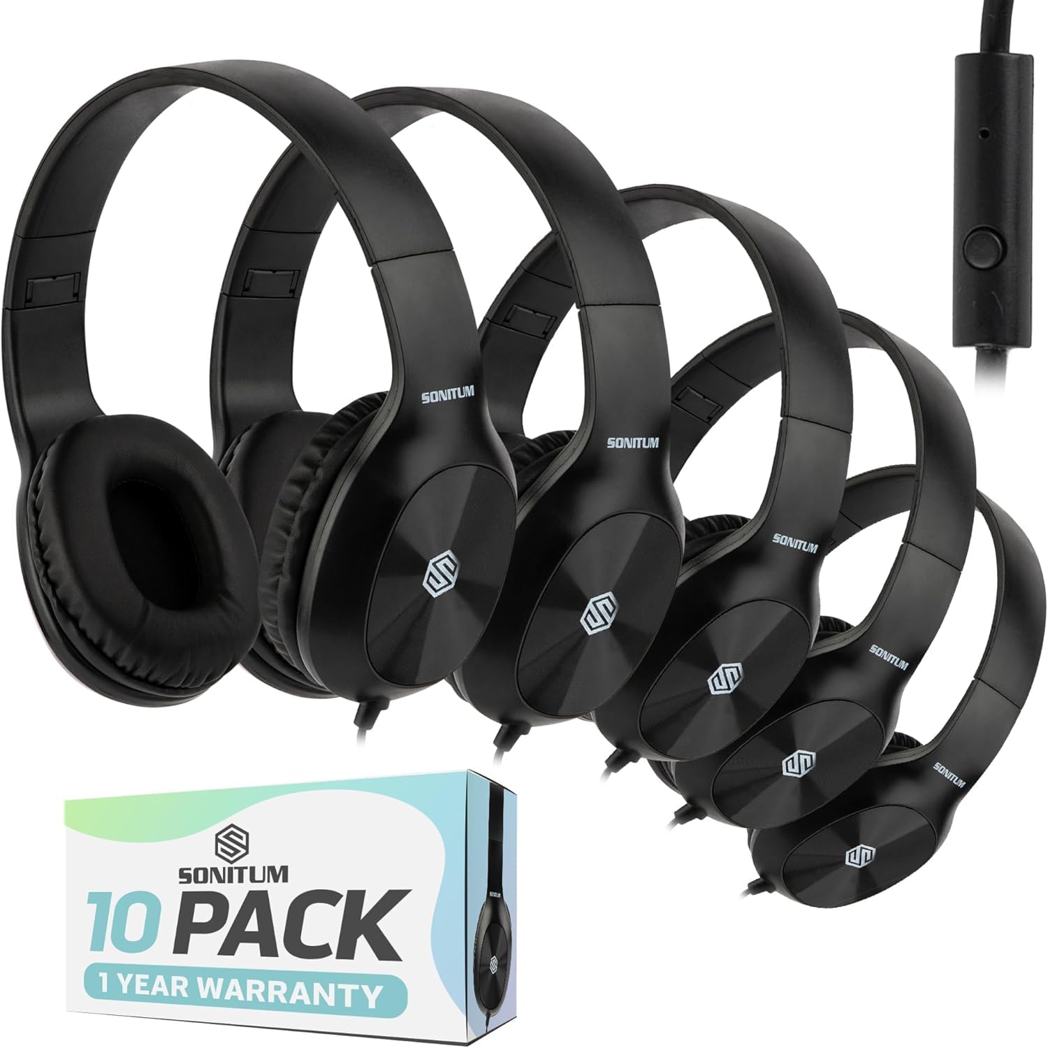 Sonitum Bulk Kids Headphones for School with Microphones - 5-Pack On-Ear 3.5mm Wired Headphones for Schools -Comfy Wired Kids Headphones with in-Line Mics – School Headphones for Kids