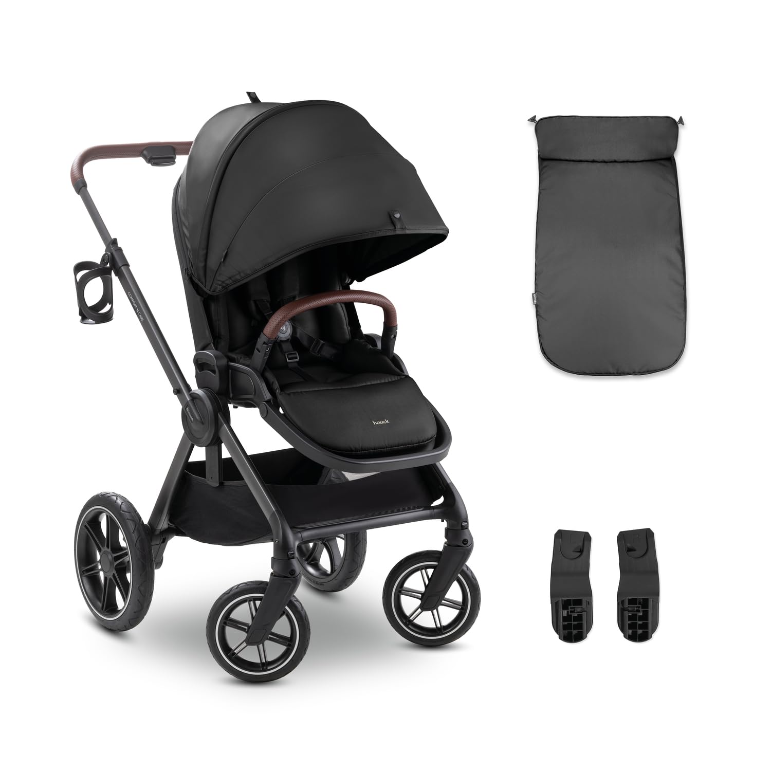 hauck Comfort N Care, Black - Passeggino con Coprigambe e Seduta Reversibile dalla Nascita fino a 22 kg, UPF 50+, Ruote di Gomma Ammortizzate, Manubrio Regolabile con Portabibite
