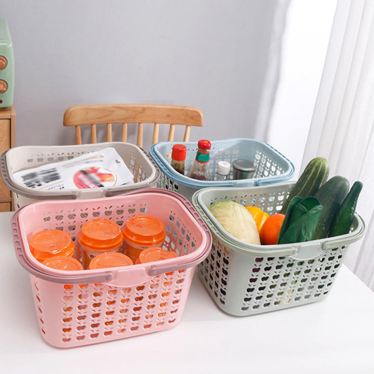 Beavorty Cestino Shopping in Plastica Blu, Leggero e Multifunzione