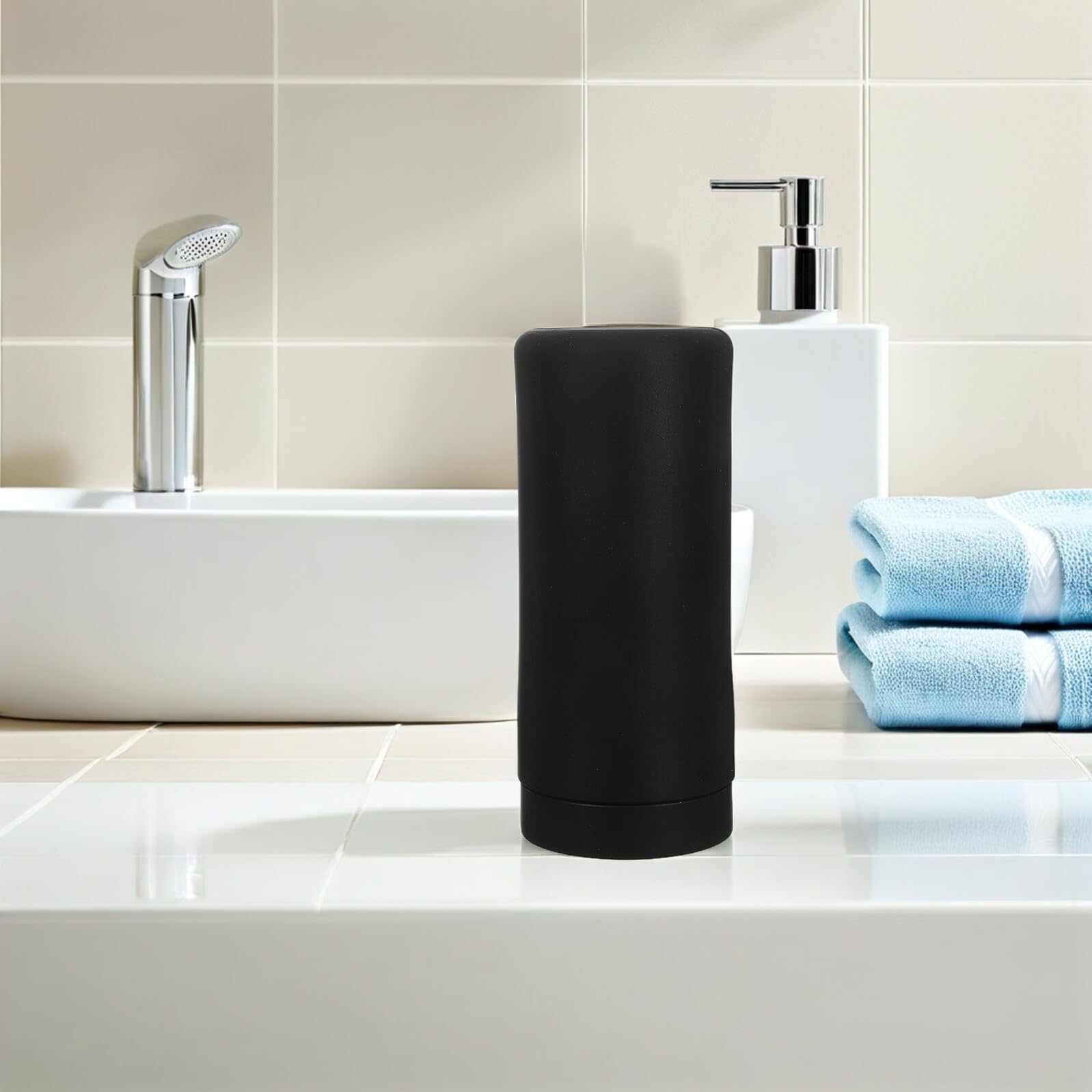 TOYANDONA Dispensador de Jabón Líquido de Silicona Negro Exprimible Botella Recargable para Manos y Lavavajillas Compacto y Portátil para Fregadero de Cocina y Baño Contenedor Higiénico