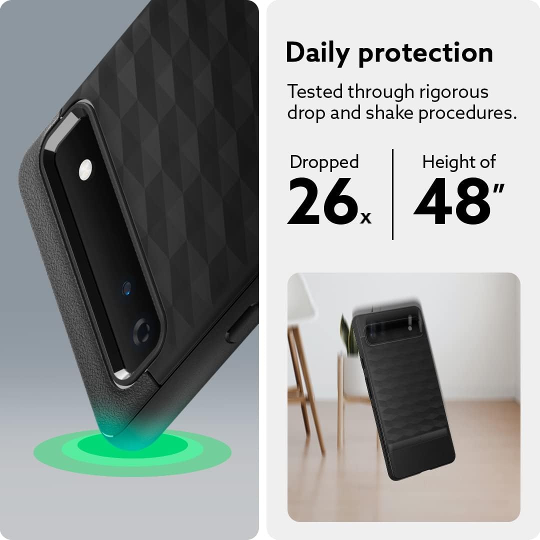 Caseology Cellular Phone Case Parallax Compatible with Google Pixel 6a, Thermoplastic Polyurethane, Shock-Absorbent, Heavy Duty Protection, Slim Fit - Matte Black