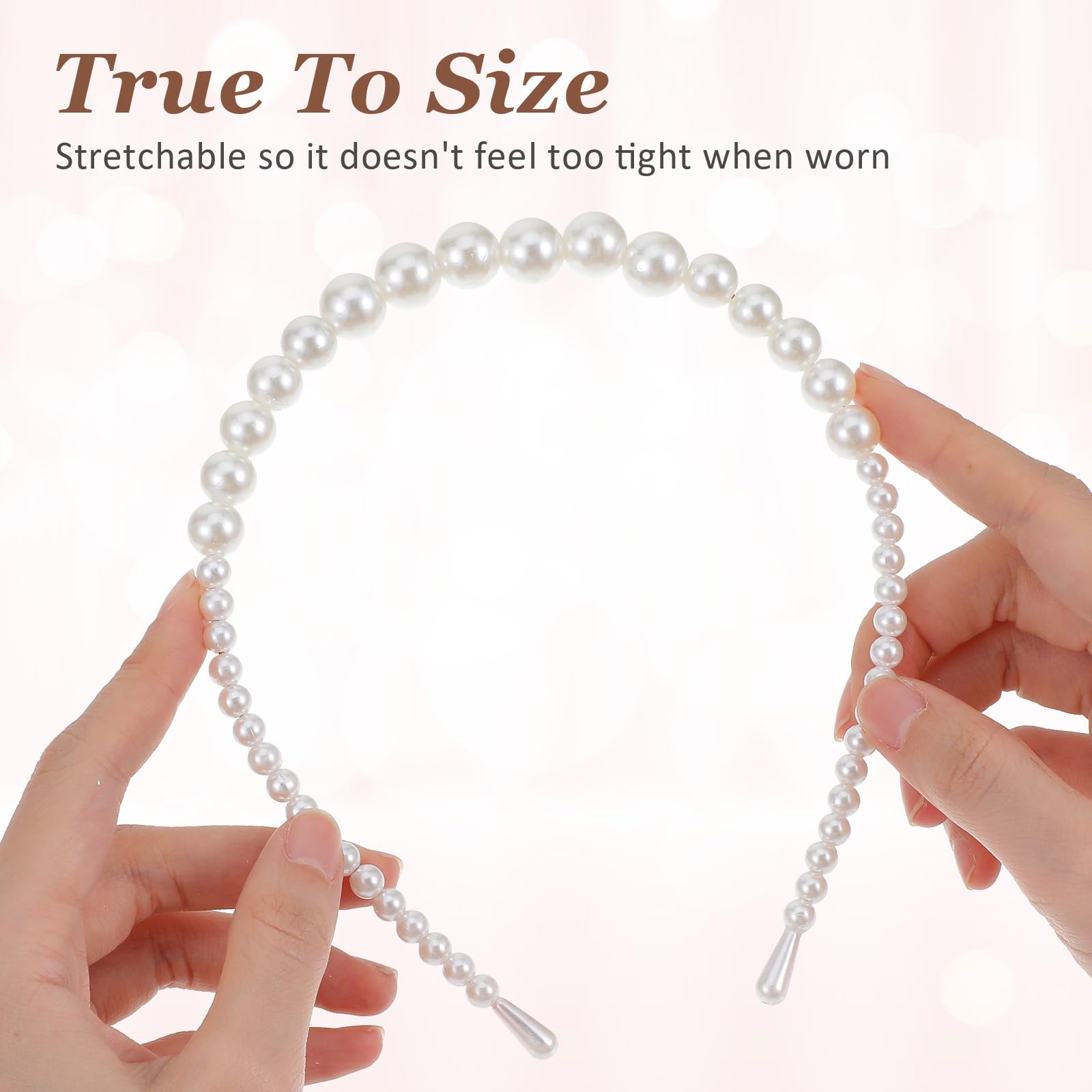 4 Pack Pearl Headband White Gold Girl Pearl Headbands Metal Thin Head Band - Image 4