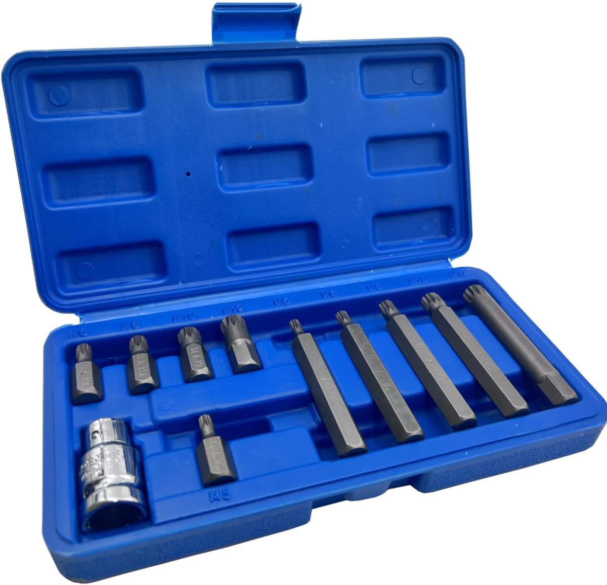 Spline Socket Bit Set 11 Piece 1/2 Drive Standard and Long Sockets M5, M6, M8, M10 & M12 Spline Sizes 12 Point Special Socket Set for use with 1/2" Ratchet Handles