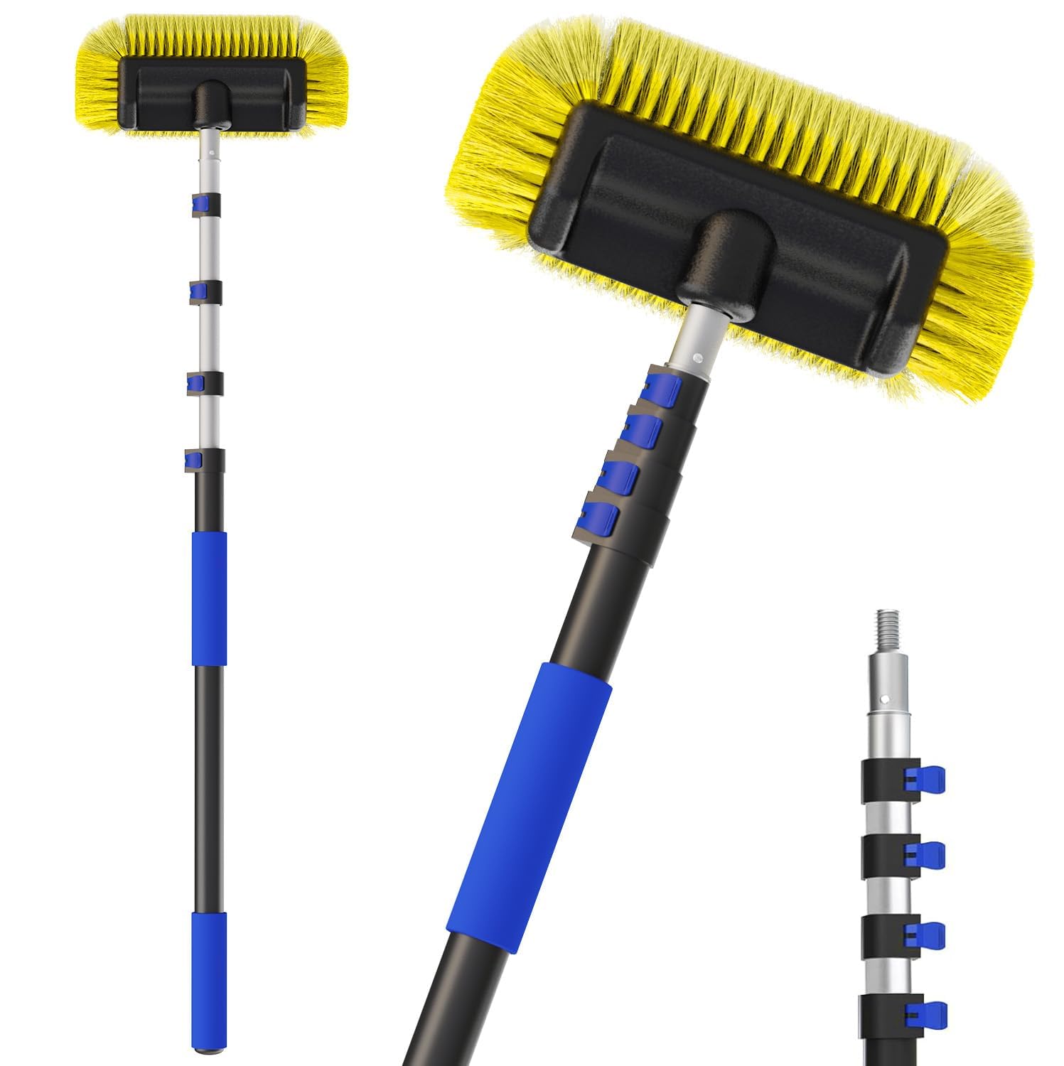 Buyplus 26FT Reach Car Wash Brush with Long Handle, 12-Inch Soft Bristle Head, Truck Wash Brush with 5-20FT Telescoping Pole, Car Washing Brush for