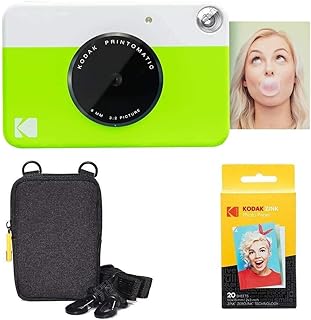 KODAK Appareil Photo Instantané Printomatic (Vert) Coffret Basique + Papier Zink (20 Feuilles) + boîtier Deluxe + Courroie...