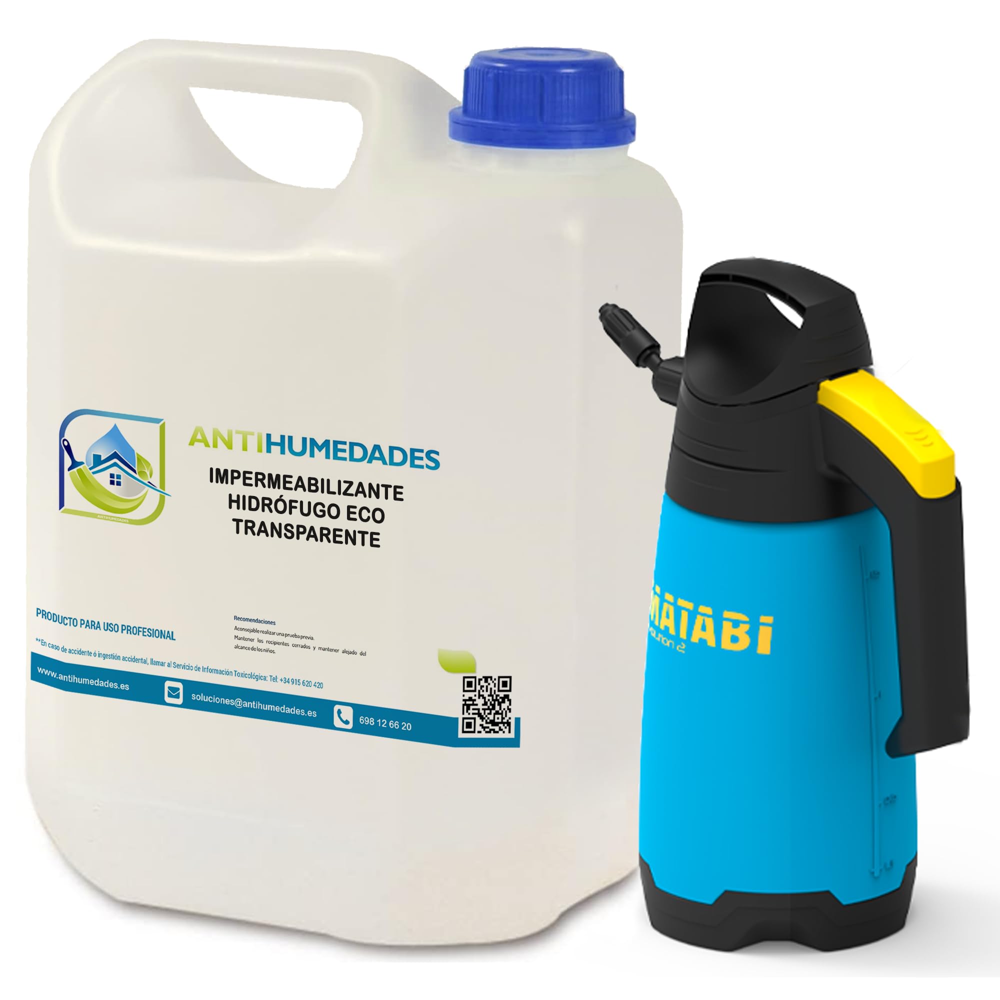 Impermeabilizante Hidrófugo Invisible 5L + Pulverizador Incoloro Fachadas | Sin disolventes. Frena la absorción de agua en ladrillo, piedra, hormigón y mortero. Conserva el aspecto natural sin brillos