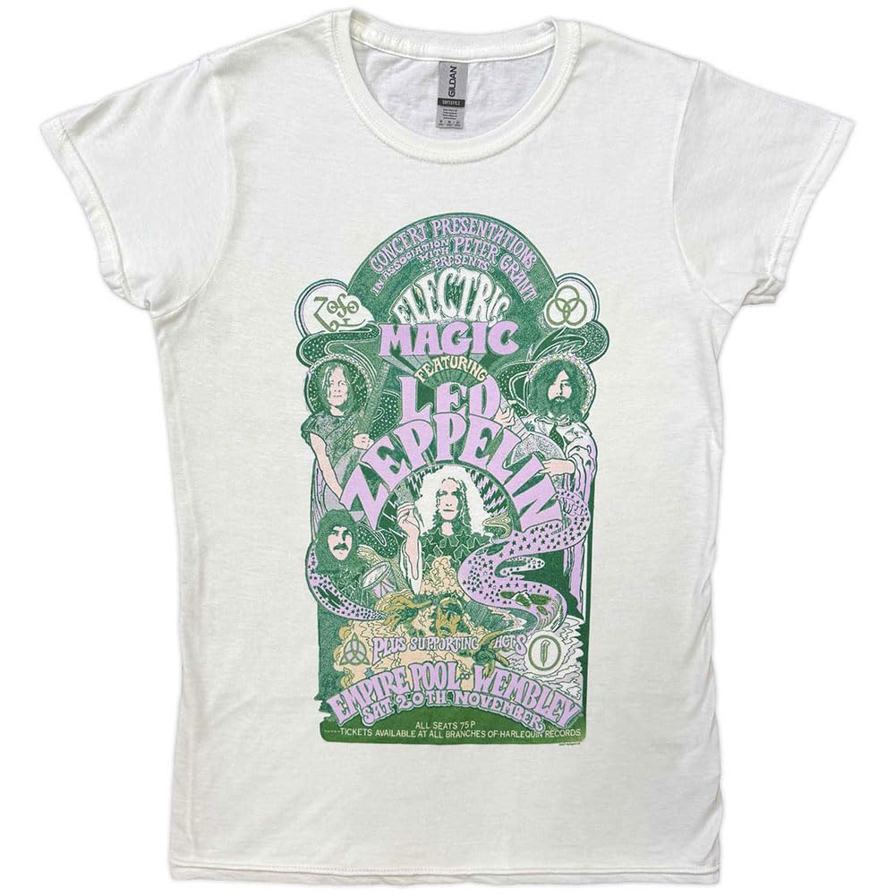 Led Zeppelin T Shirt Electric Magic Band Logo Official Womens Skinny Fit White XXL