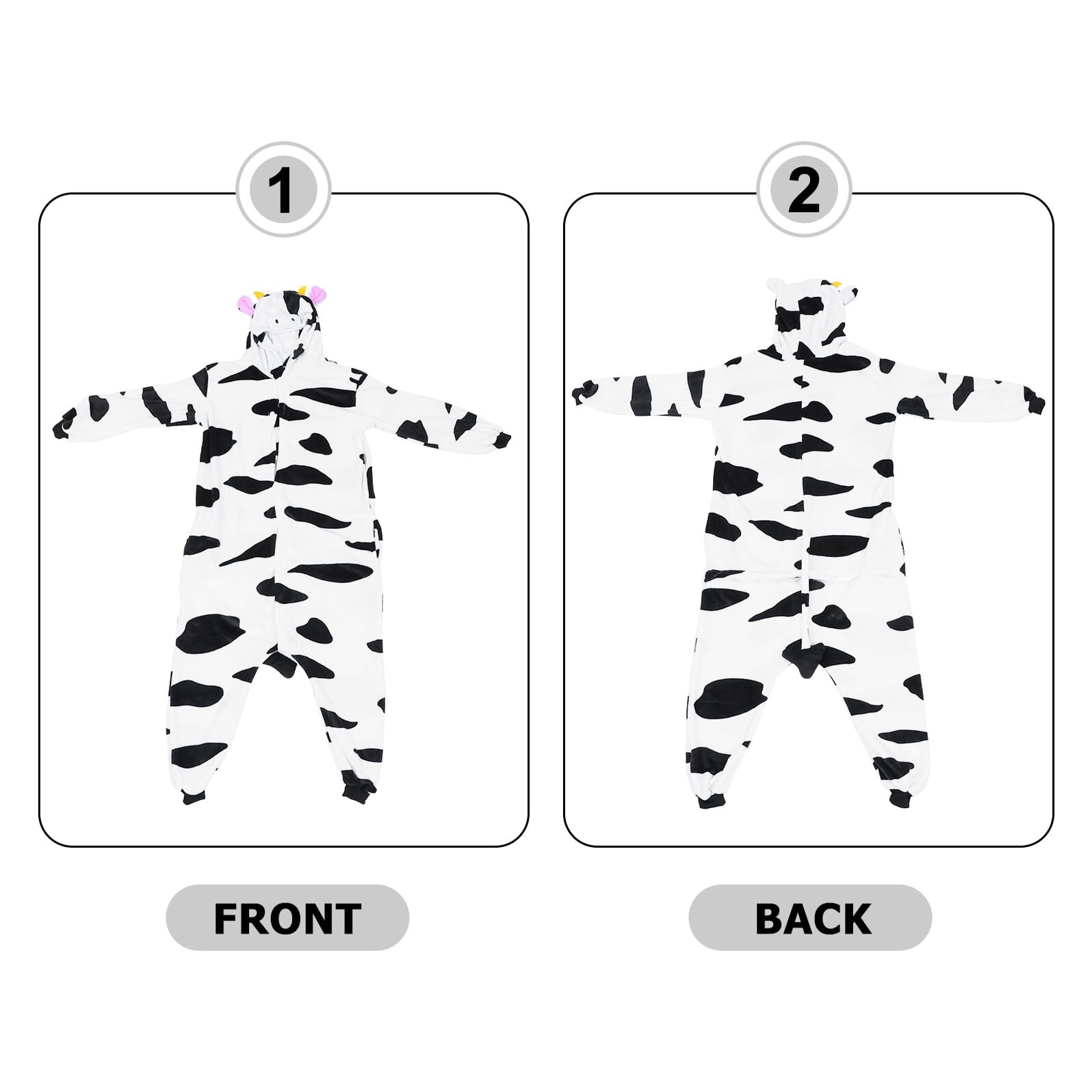 VALICLUD Pigiama Intero Animali in Flanella Unisex Camicia da Notte Creativa Motivo Mucca Caldo per Cosplay Autunno Inverno