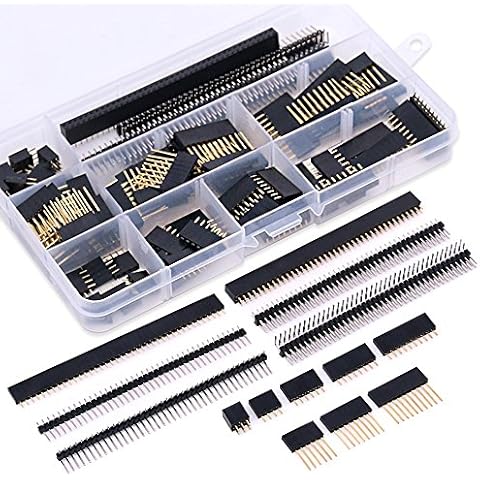 Glarks 112Pcs 2.54mm Male and Female Pin Header Connector Assortment Kit, 100pcs Stackable Shield Header and 12pcs Breakaway PCB Board Pin Header for Arduino Prototype Shield Cover