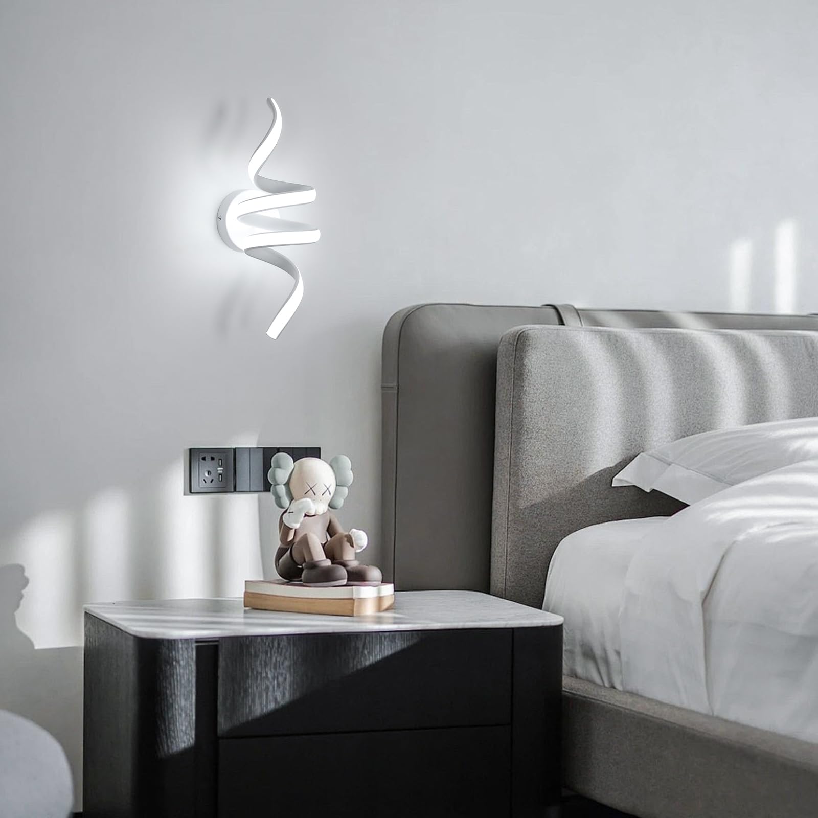 Applique da Parete Moderne, Lampada da Parete Interno Bianco in a Spirale 24W 2700LM, Lampada a Muro Design in Alluminio per Camera da Letto Soggiorno Scale Corridoio, Luce Bianca Fredda 6500K