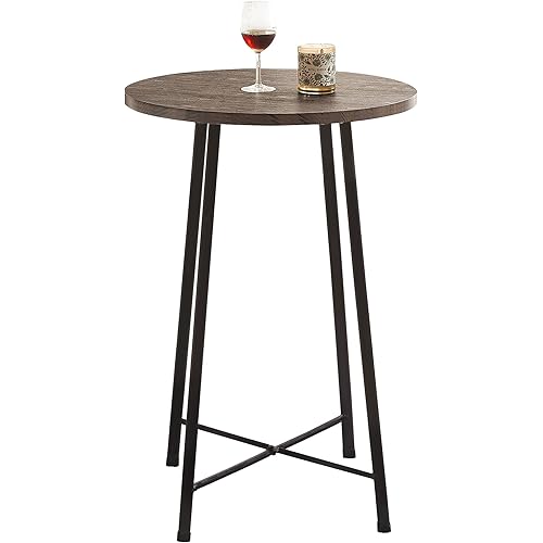 VECELO Round Bar Table, Classic Bistro Pub Furniture,Small Spaces Saving for Dining Room Breakfast,Coffee, Easy to Assemble
