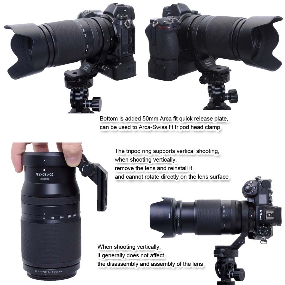 iShoot Bague de fixation pour trépied compatible avec Nikon Nikkor Z 70-180 mm F2.8 & Z 28-400 mm F4-8 VR, support de prise de vue verticale, support de plaque à dégagement rapide pour stabilisateur