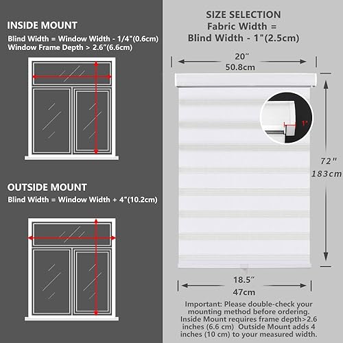 Miniatura 8 de LUCKUP - Persianas enrollables sin cordones con diseño de cebra para ventana - Persianas de doble capa traslúcidas con control de luz y privacidad