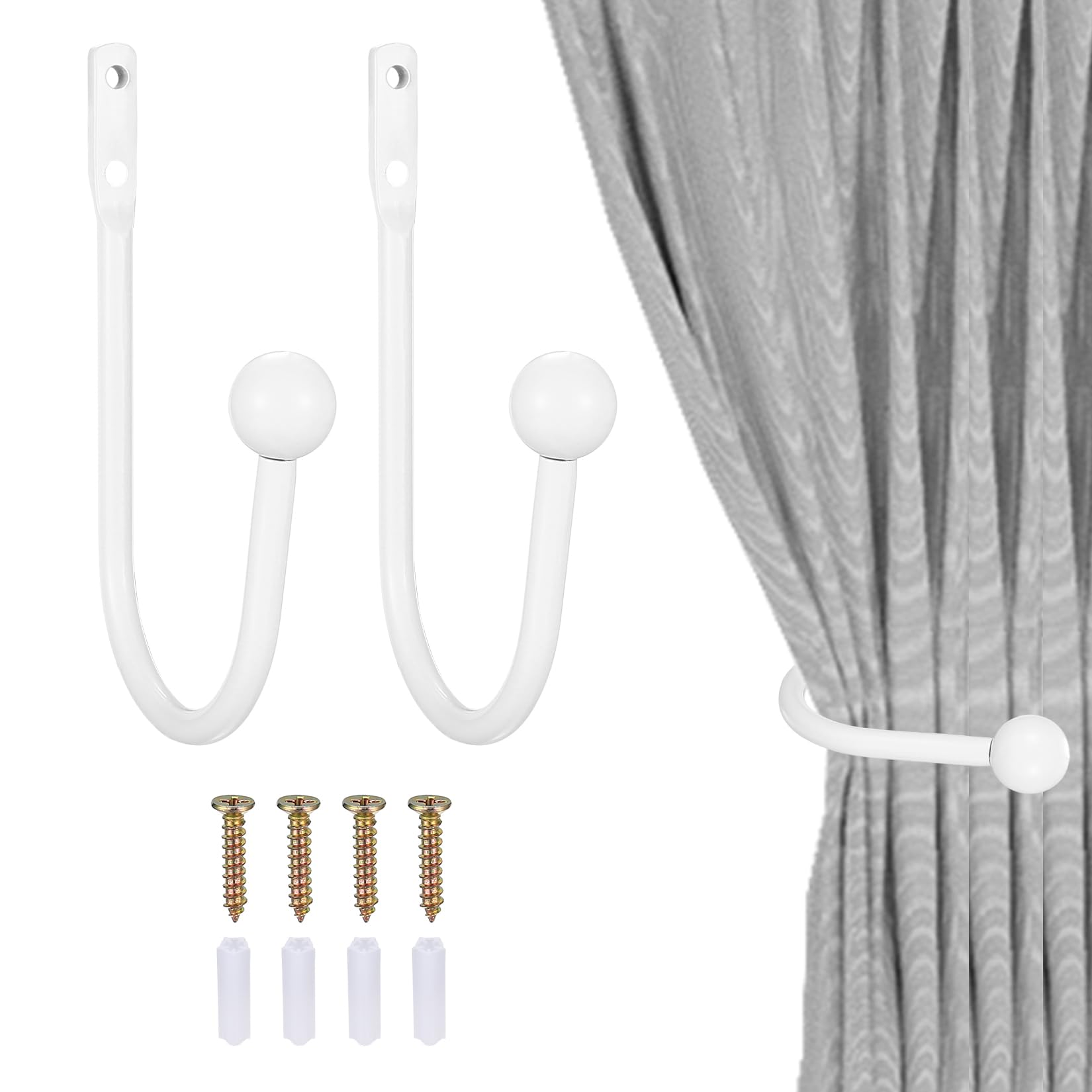 XxinXrongMetal Curtain Holdbacks, 2 Pcs Curtain Drapery Holdbacks, Curtain Tieback Hooks, Wall Mounted Window Curtain Holder Hooks, Drapery Holdbacks For Fixed Curtain Or Hanging Items (black