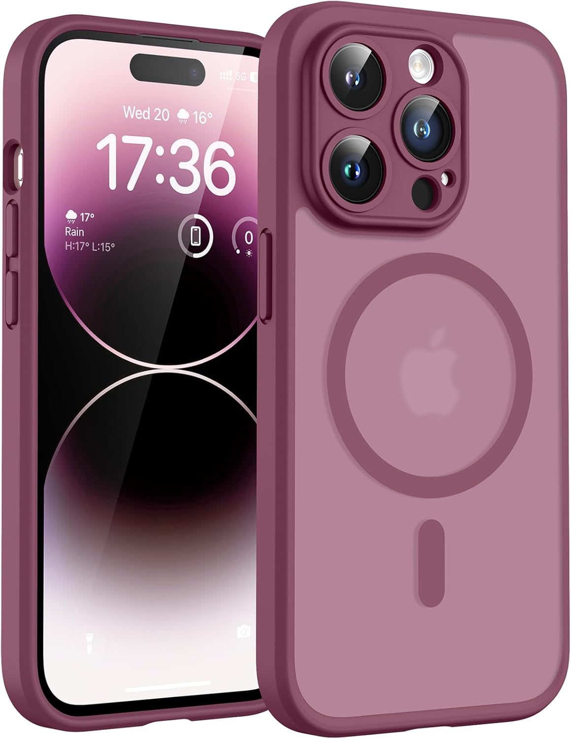 TOCOL Cover Magnetica per iPhone 14 Pro Max 6,7 Pollic, Compatibile con MagSafe, Protezione Fotocamera Integrata, Custodia Antiurto Traslucida Opaca, Prugna