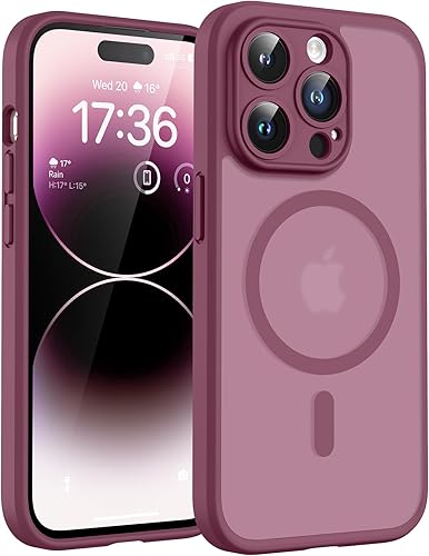 Miniatura 38 de TOCOL Funda magnética para iPhone 15, protección completa mejorada de la cámara, compatible con Magsafe, protección contra caídas, translúcida mate,