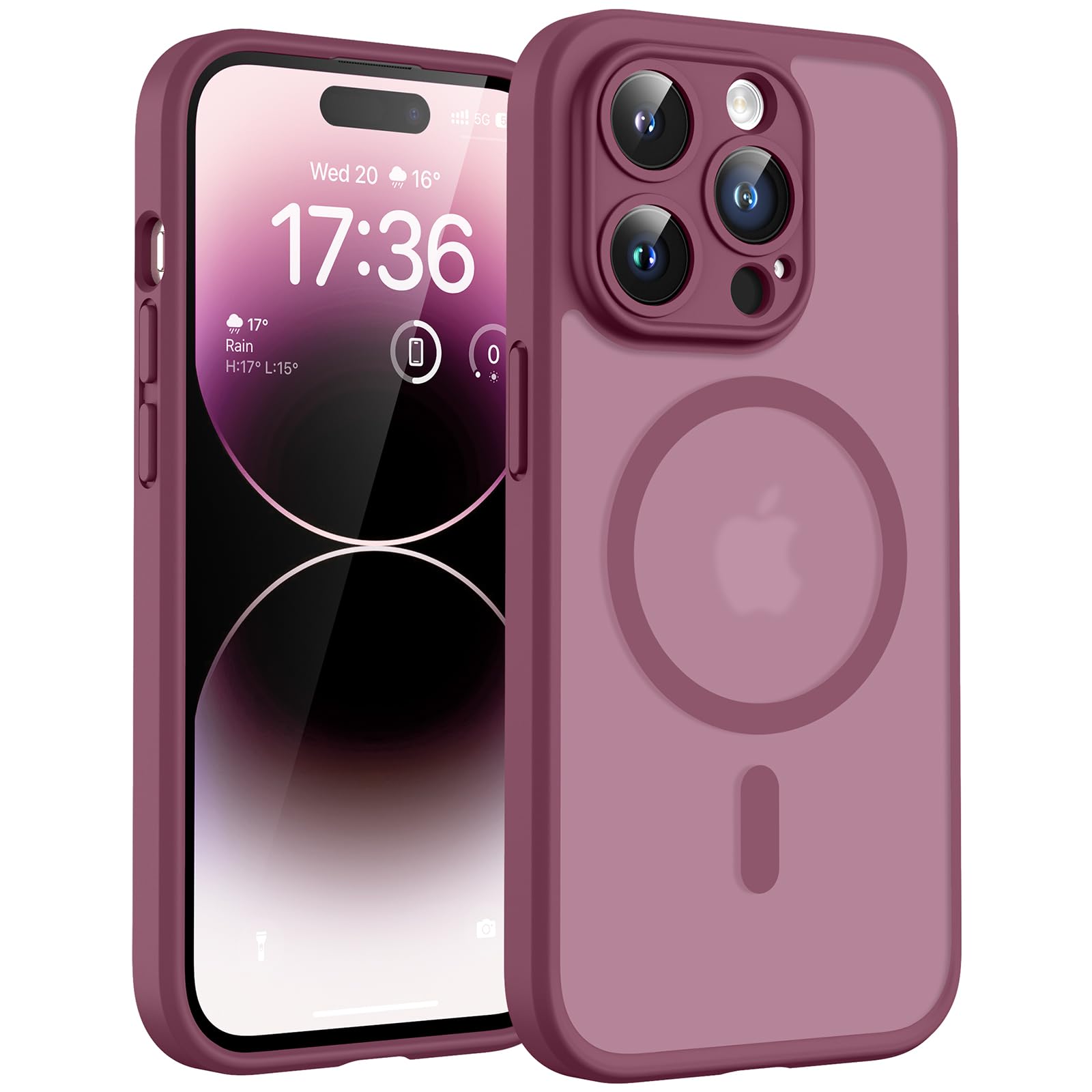 TOCOL Cover Magnetica per iPhone 14 Pro Max 6,7 Pollic, Compatibile con MagSafe, Protezione Fotocamera Integrata, Custodia Antiurto Traslucida Opaca, Prugna