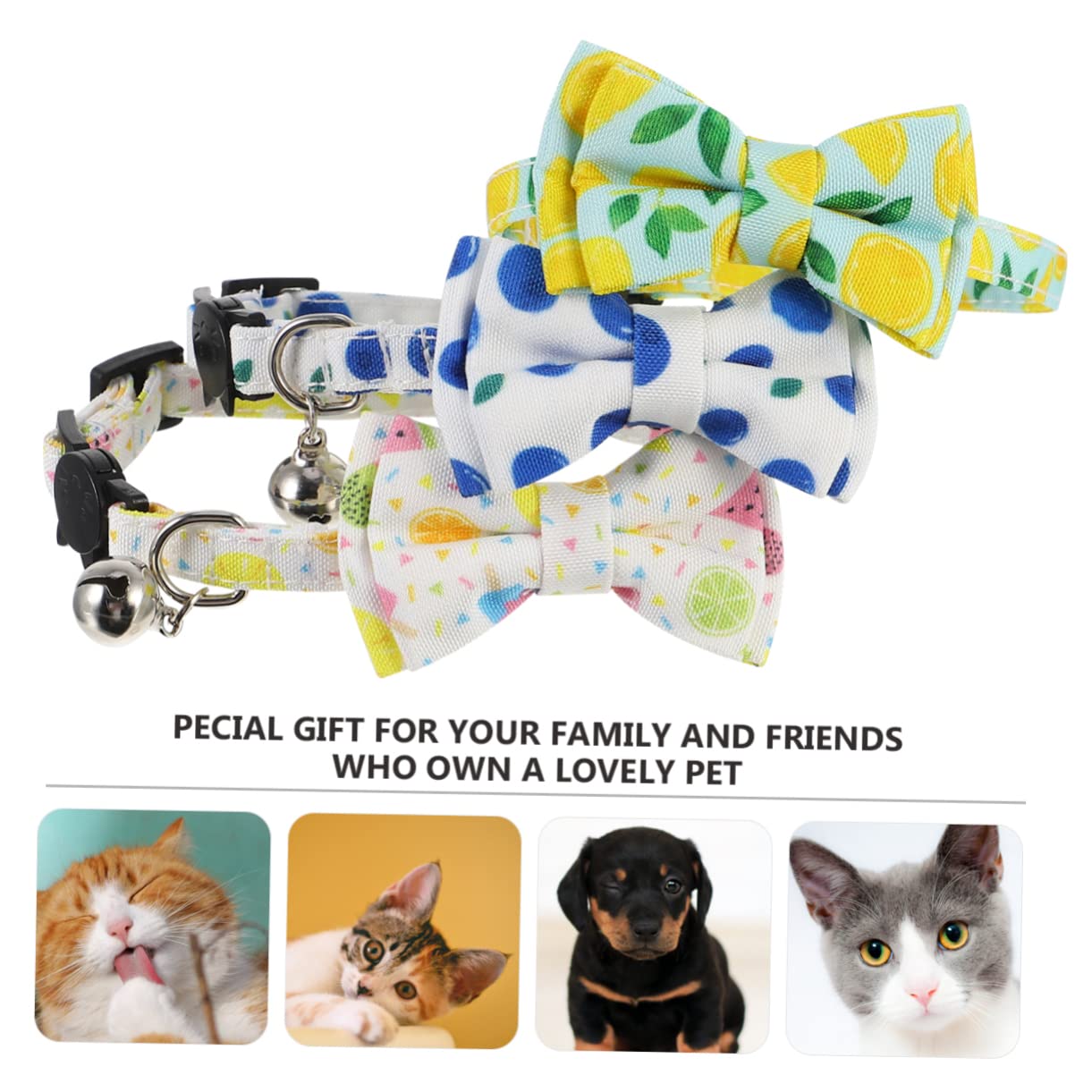 BESPORTBLE 9pezzi Collare Per Gatti e Cani Con Motivo Frutta Fiocco e Campanella Collare Tela Resistente Accessori Per Animali Domestici Colorati e Divertenti