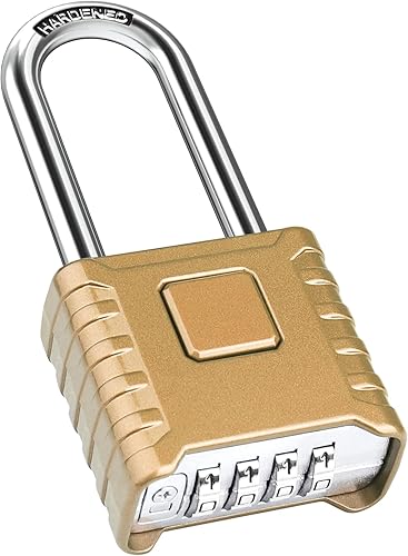 Miniatura 20 de Candado de combinación de grillete largo de 2.3 pulgadas, Diyife Candado grande y resistente para exteriores [Desbloqueo de un toque] [Resistente a