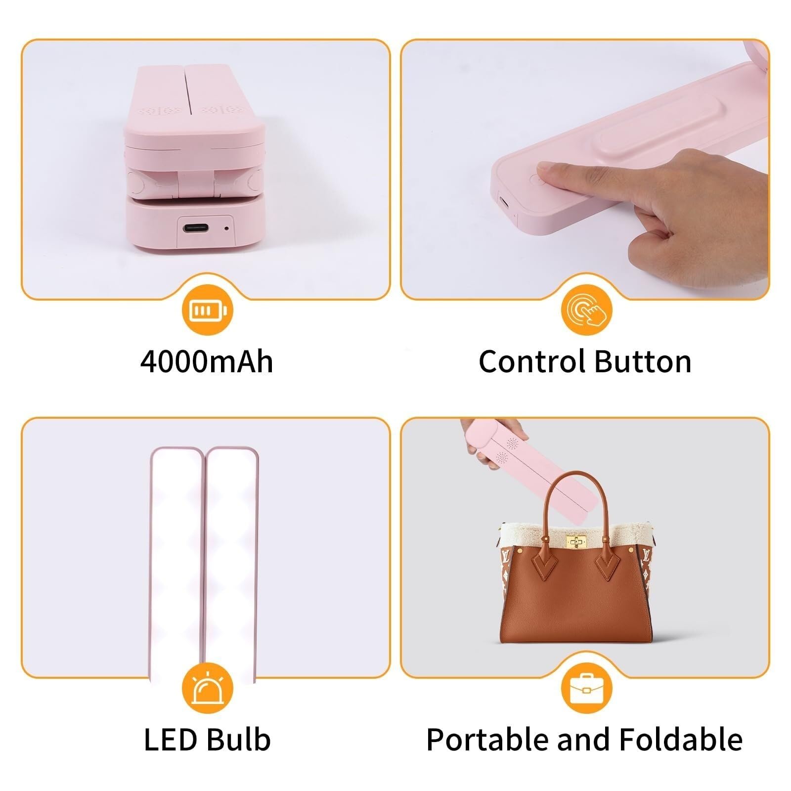 Lámpara De Lectura Lámpara De Escritorio Plegable, Ajustable, LED, Doble Cabezal, Portátil, con Atenuación para Ojos(Pink)