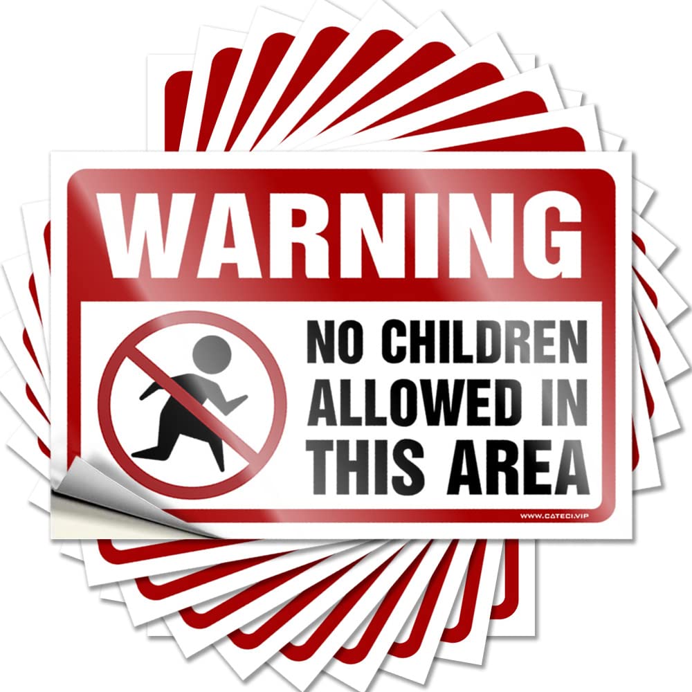 Vintage Square Bumper - Warning No Children Allowed in This Area Removable Decal Case Easy Peel for Taupe(8X12CM)