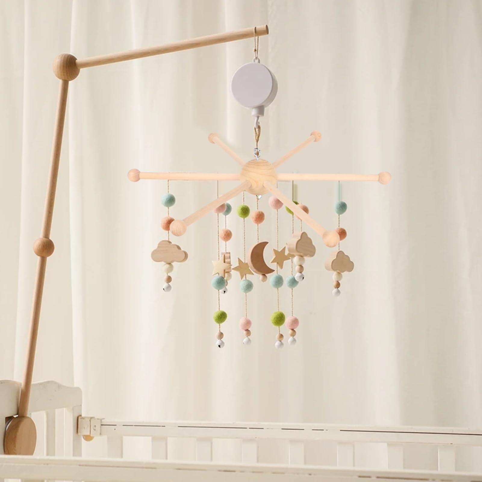 GLOGLOW Wooden Mobile Frame Kit, Baby Crib Hanger, Spherical Six Legs Wind Chime, Bed Toy Decoration - Image 2