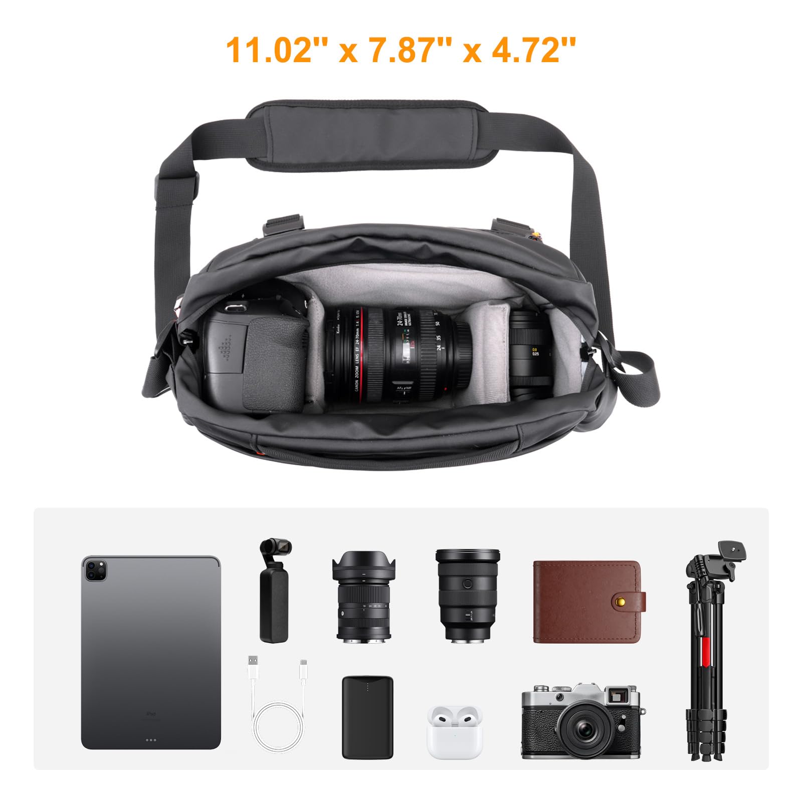 MOSISO Borsa Fotografica Tracolla Impermeabile, Borsa Crossbody Imbottita | per Fotocamere DSLR/SLR/Mirrorless, con Supporto Frontale & Treppiede & Copertura Antipioggia, Nero