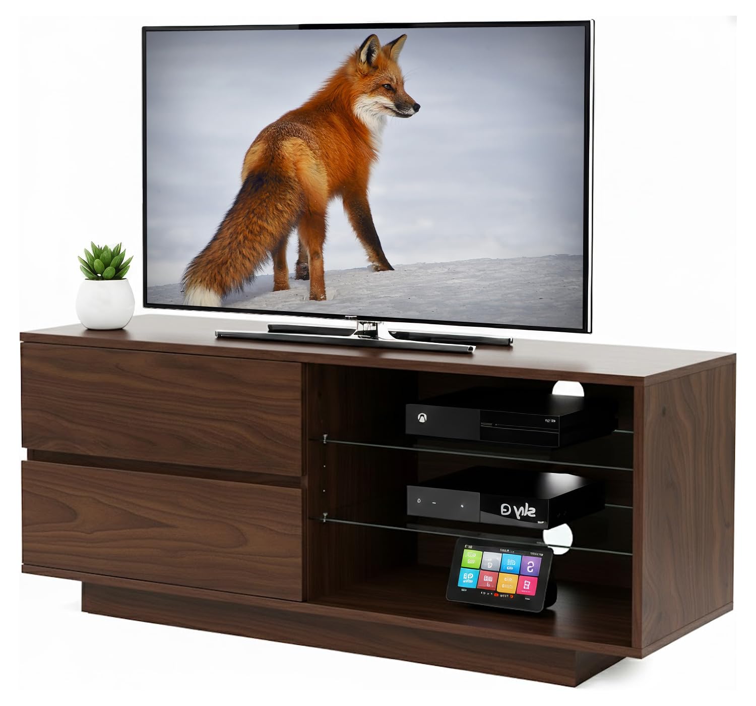 Homeology Gallus Premium Walnut with 2-Walnut Drawers & 3-Shelves 32"-55" LED/OLED/LCD TV Cabinet - Limited Edition