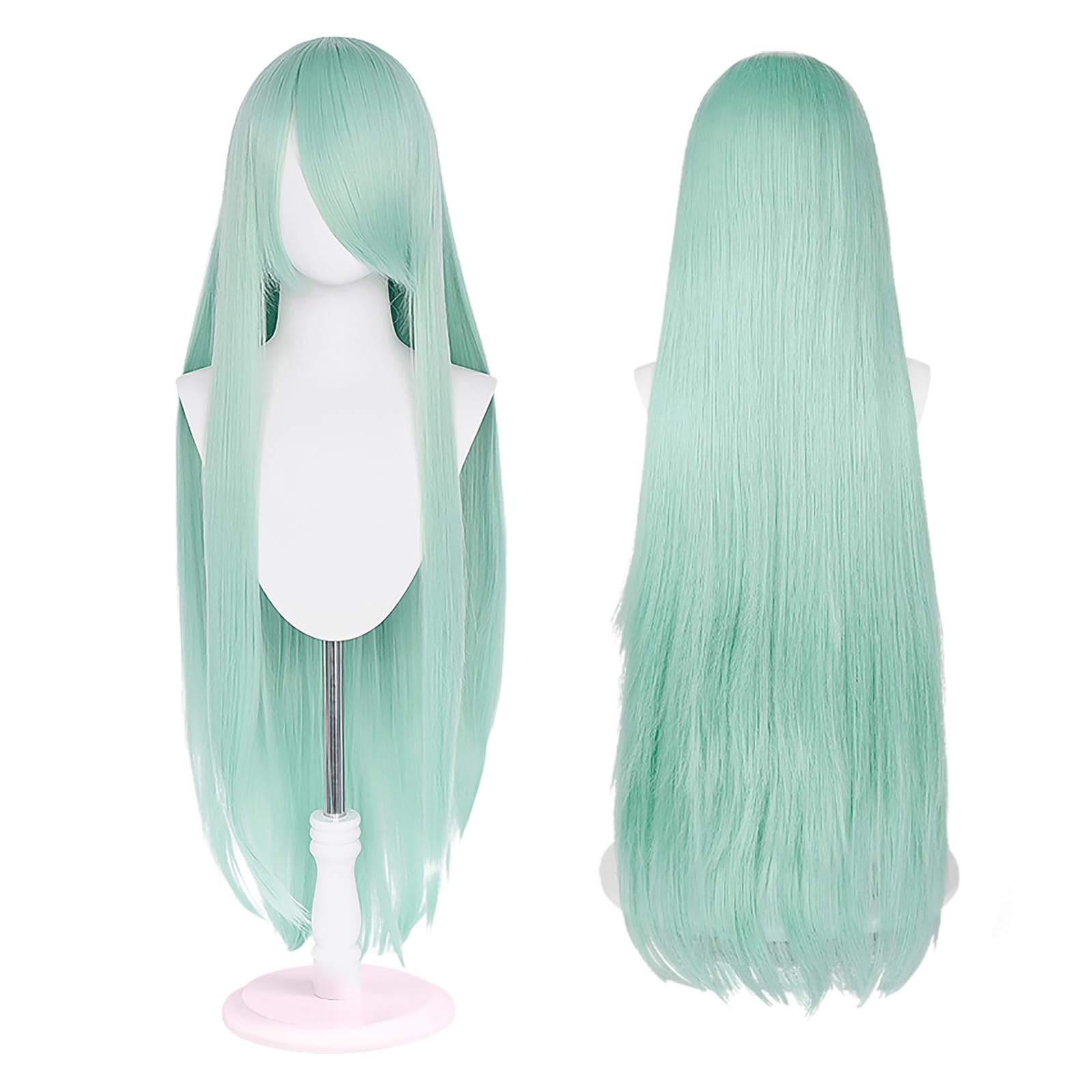 UTIEHD 100cm / 40 Inch Long Wig, Universal Costume Wig, Perfect for Party, Festivals, and Halloween (Pastel Green)