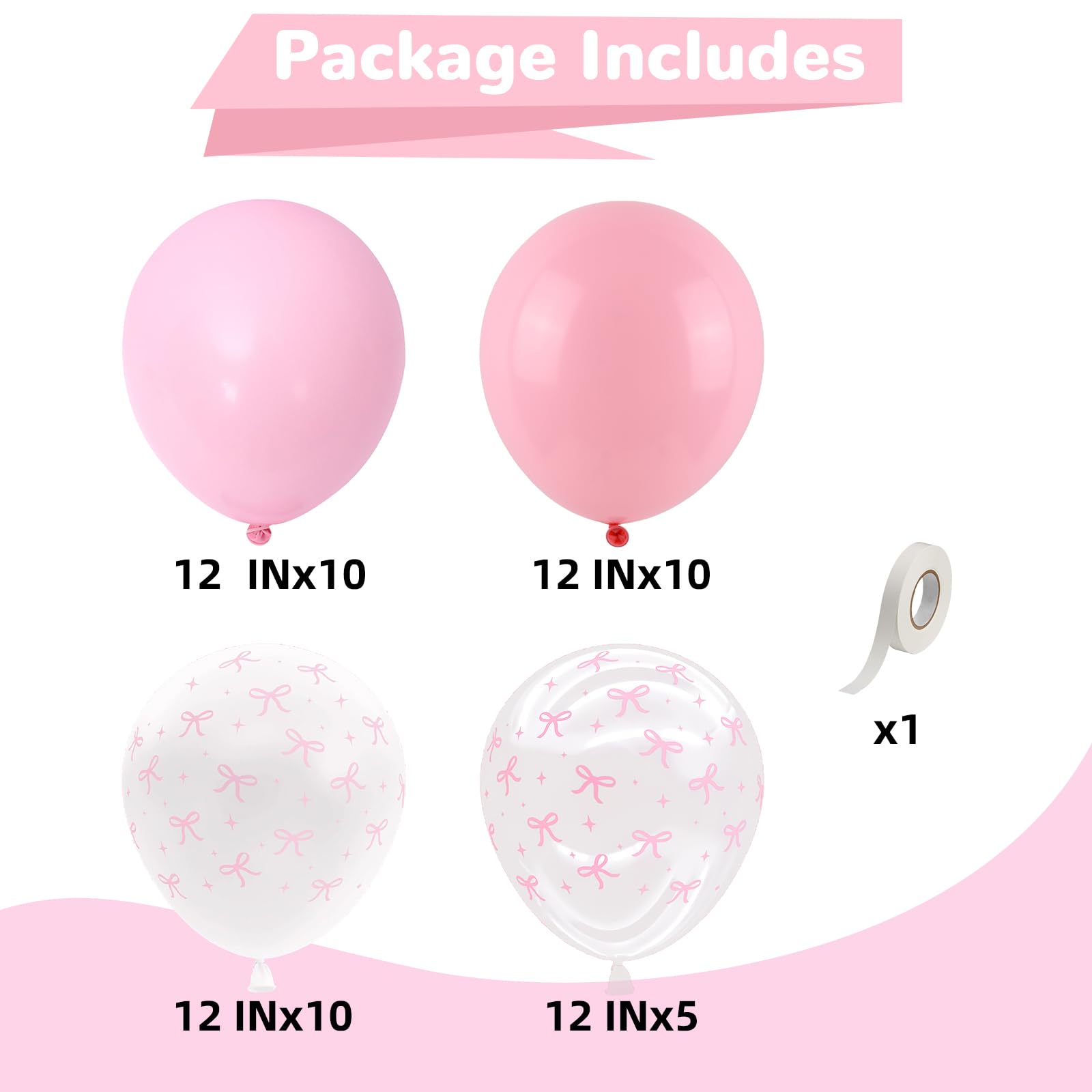 Rosa Schleife Luftballons 30,5 cm Pastell Helles Baby Rosa Weiß Kokette Ballon Bogen Druck Party Ballon für Mädchen Frauen Prinzessin Braut Babyparty Kokette Geburtstag Thema Hochzeitstag Dekor