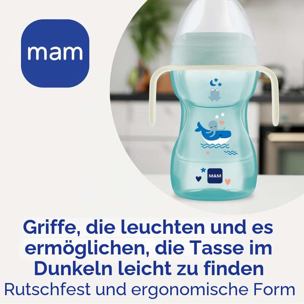 MAM Hold My Bottle, Griffe für Babyflaschen, kompatibel mit Babyflaschen, rutschfest und ergonomisch, ab 6 Monaten, Hellblau