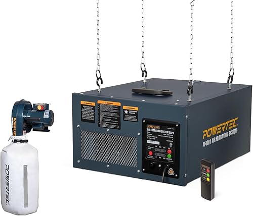 POWERTEC Colector de polvo portátil de 1 HP, 560 CFM con bolsa de filtro de colector de polvo de 1 micrón y sistemas de filtración de aire de 3
