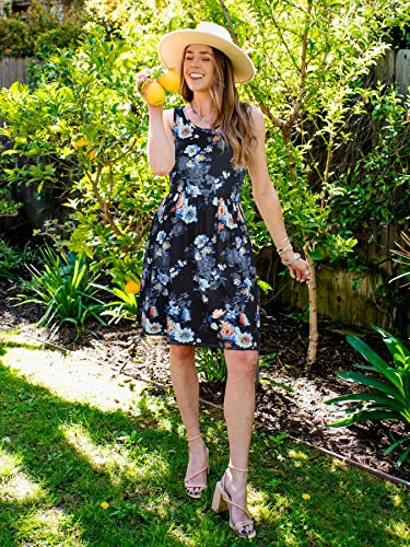 Sundresses For Women Summer Beach Floral Midi Casual Swing Tshirt Plus Size Dresses(Black Grey Flower,L) #TOP1