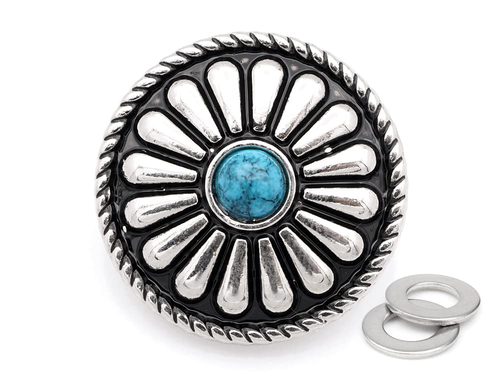 CRAFTMEMORE 2pcs 1 Inch Coin Concho Western Style Horse Saddle Decorative Concho, Ornament for Leathercraft Belt Hats Wallet (CHS06Z-Silver)