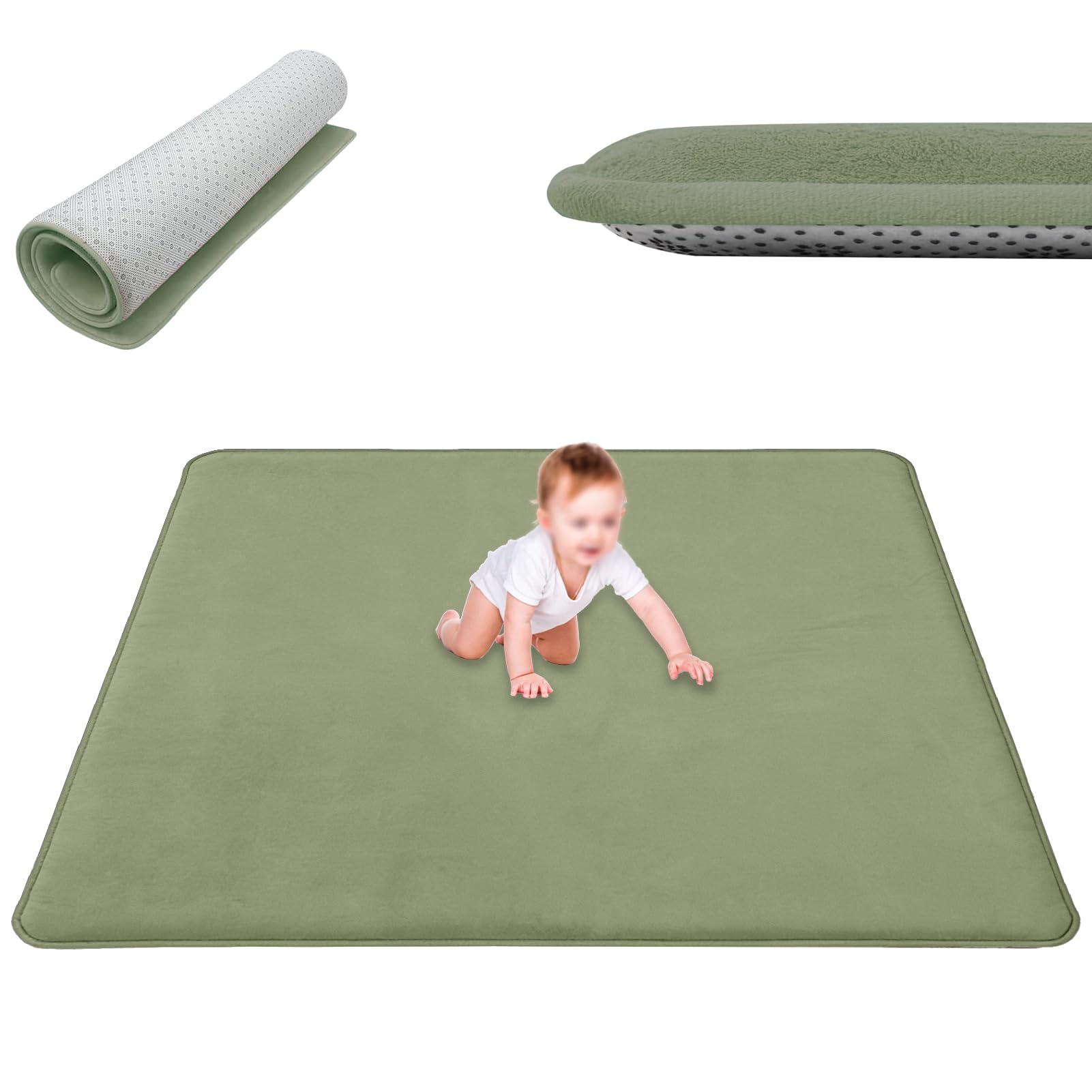 Baby Crawling Mat Large Coral Velvet Baby Play Mat 2 cm Thick Playmat for Babies, Nursery Rug for Toddlers Infants Non-Slip Area Rug Activity Floor Mat for kids Playroom Bedroom Green 100 x 220 cm — image 1