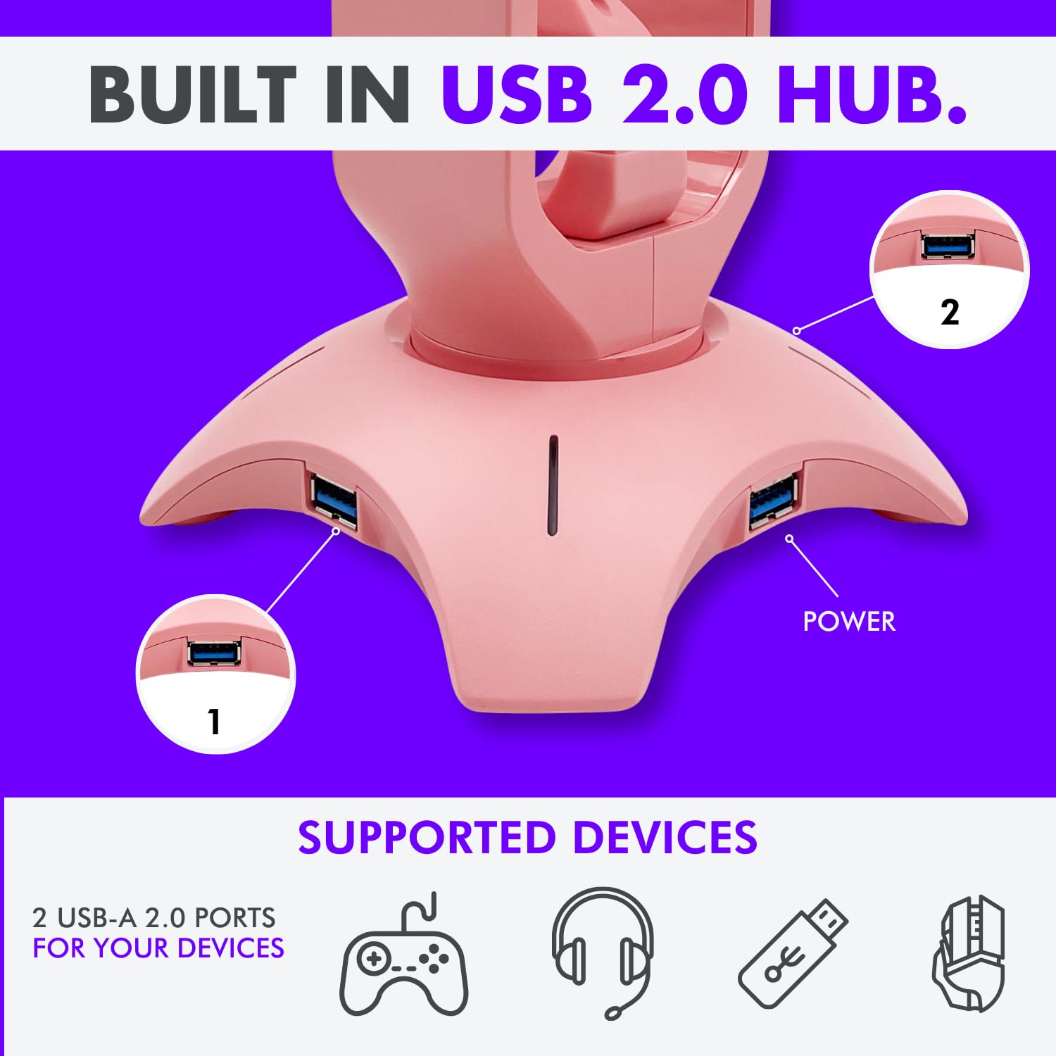 Tilted Nation RGB Gaming Headset Stand 3 in 1 rosa Kopfhörer Ständer mit Maus Bungee und 2 Port USB Hub Ladegerät Das ultimative Gaming Zubehör und Gamer Geschenk RGB Kopfhörerhalter für Schreibtisch