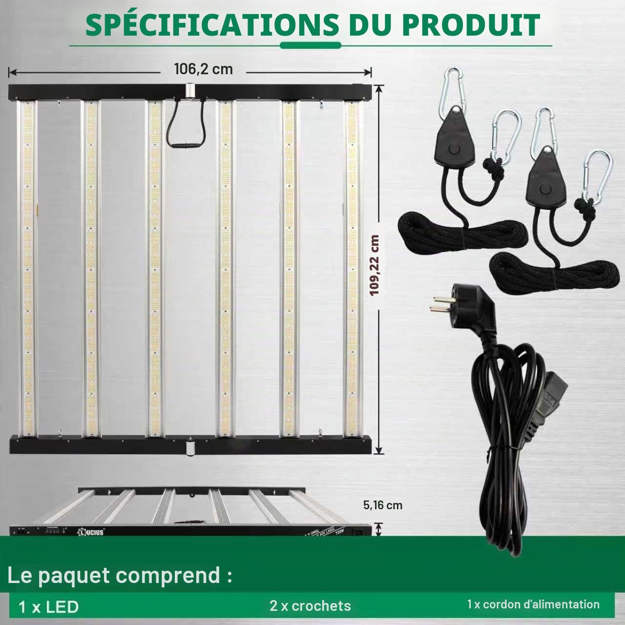 Lucius Lampe de croissance LED 720W, contrôle principal avec minuterie lever/coucher du soleil, complet 2,9 μmol/J avec écran LED, diodes LM281B pour plantes d’intérieur