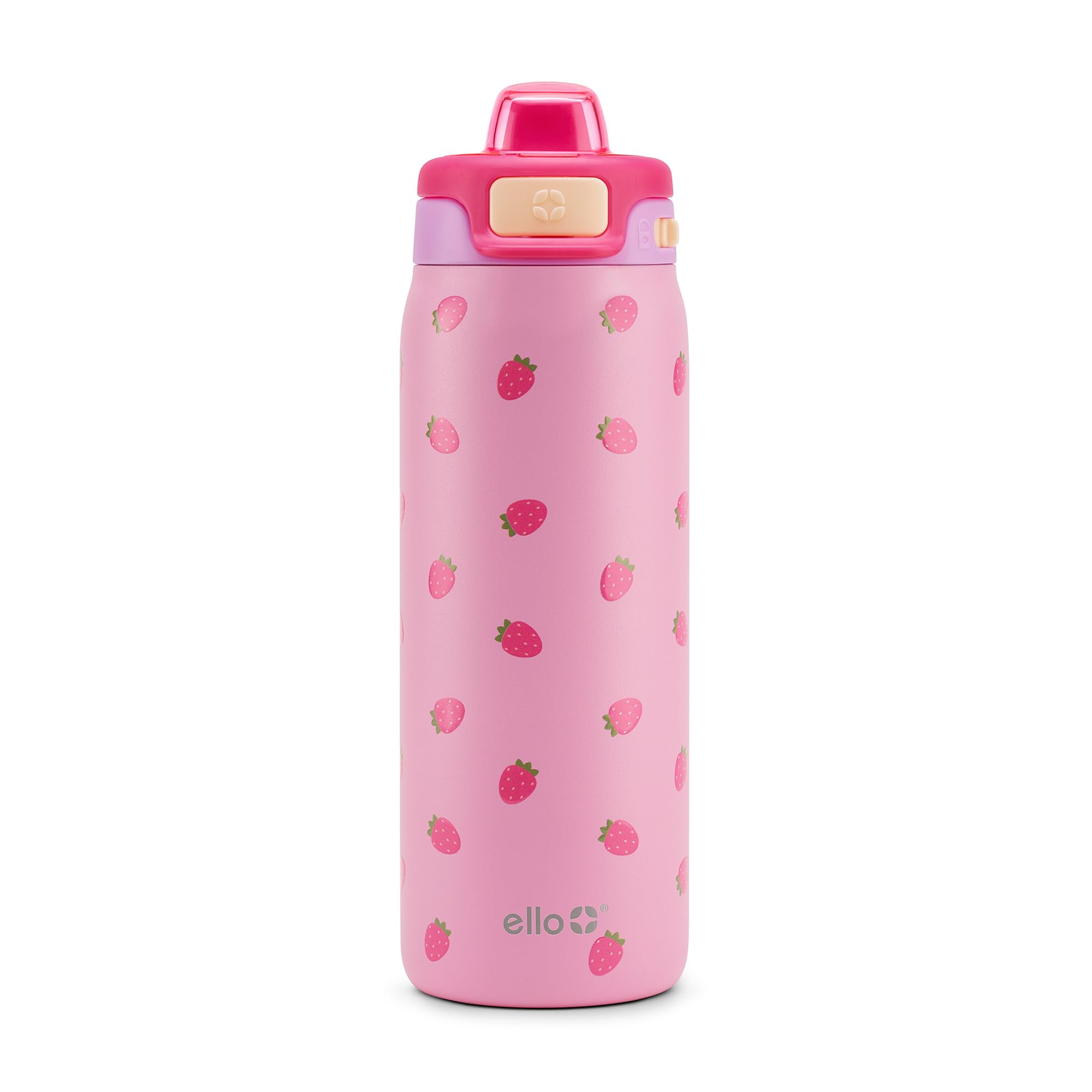 Ello Kids Pop & Fill 18oz Stainless Water Bottle, Sip or Chug, Strawberries