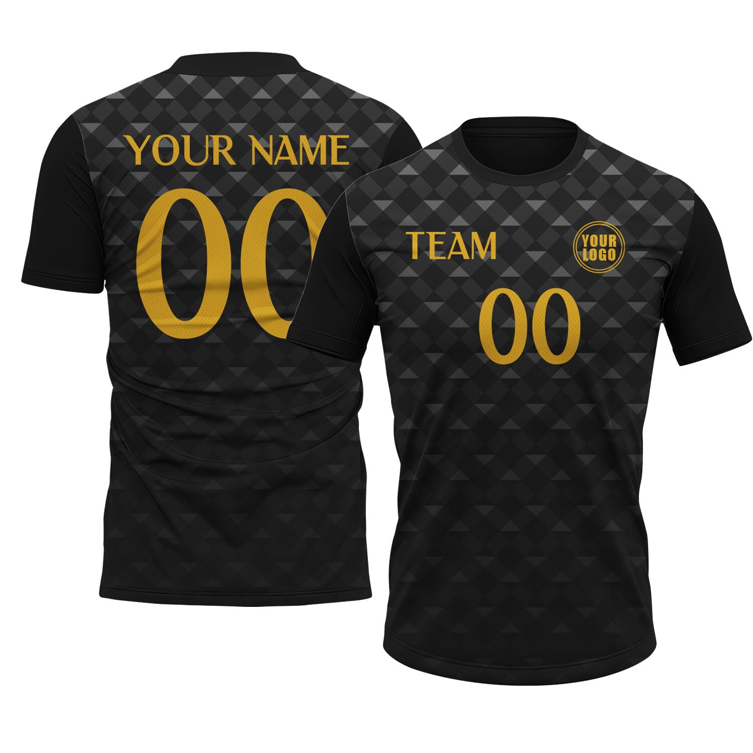 Generic Custom Soccer Jersey with Name Number Logo, Athletic Shirts for Men Women Youth Kids, Black Old Gold Soccer Shirt Shorts Set