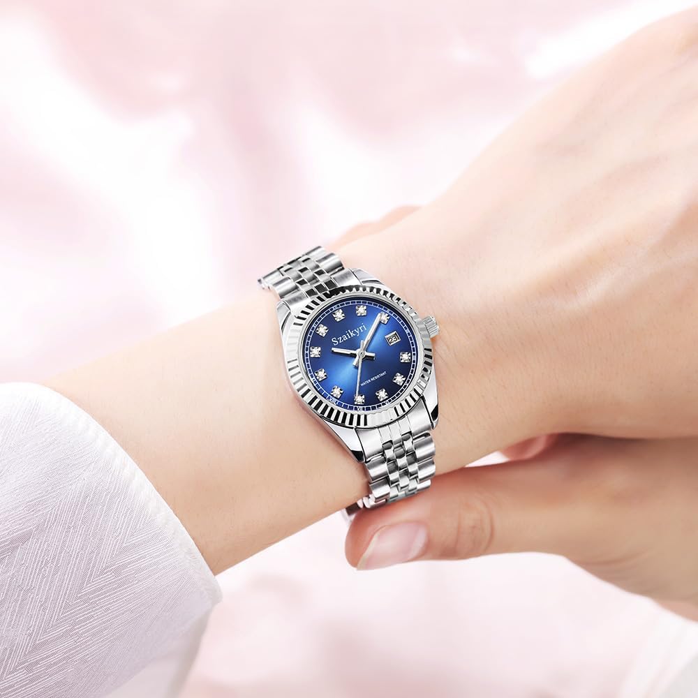 Classic Watch for Women with Solid Stainless Steel Band and Calendar Water Resistant - Image 7