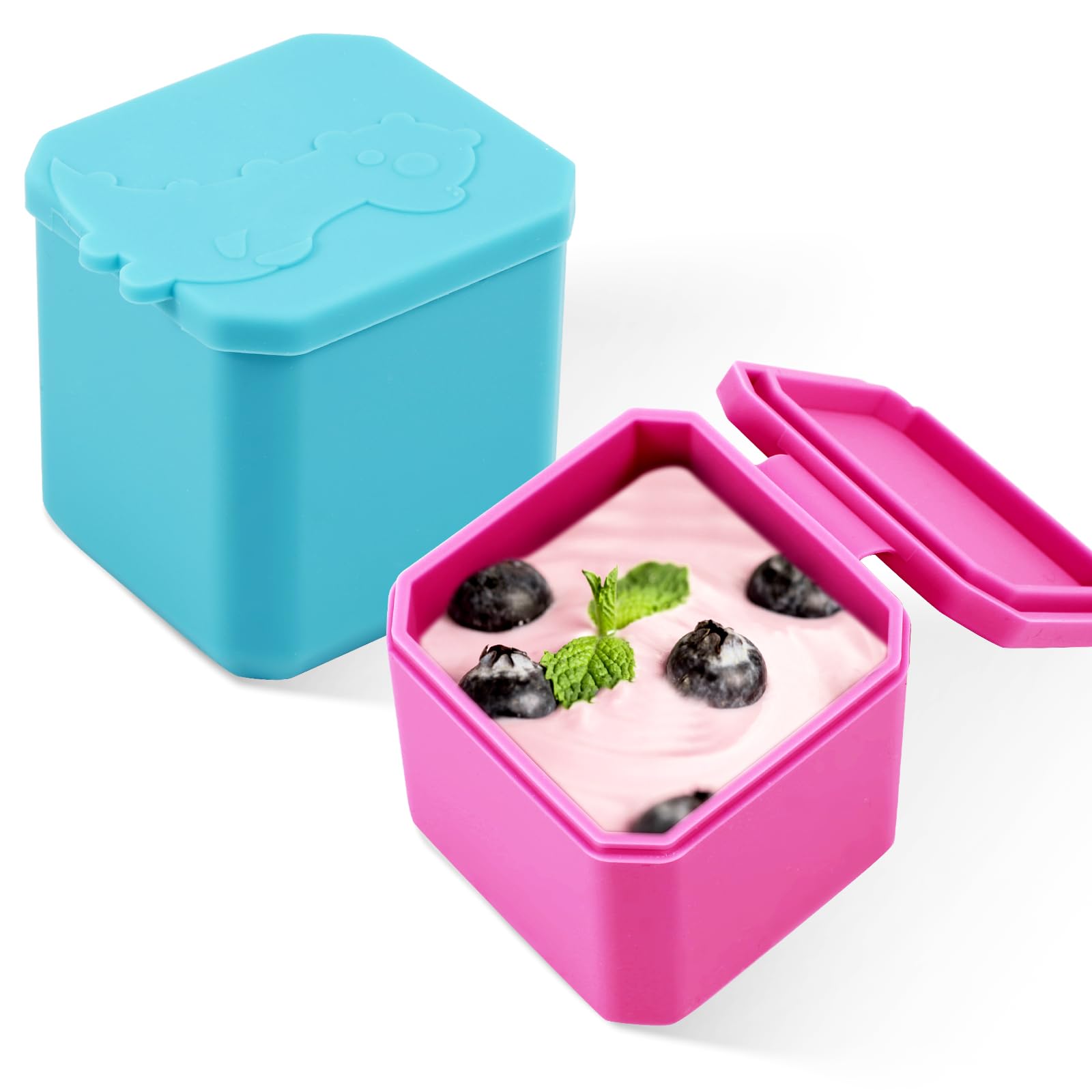 2 Pezzi Contenitori per Salse con Coperchio, 128ml a Tenuta Stagna Contenitori per Condimenti Riutilizzabili Silicone Conservazione di Snack per Bento Box Scuola Picnic Viaggi (Lago Blu, Rosa