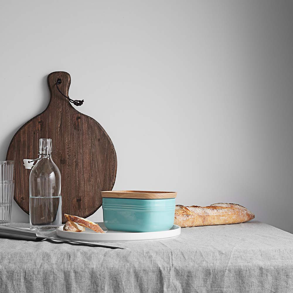 Beurrier avec couvercle hermétique en bois - Design porcelaine extra large pour conserver la fraîcheur et le stockage