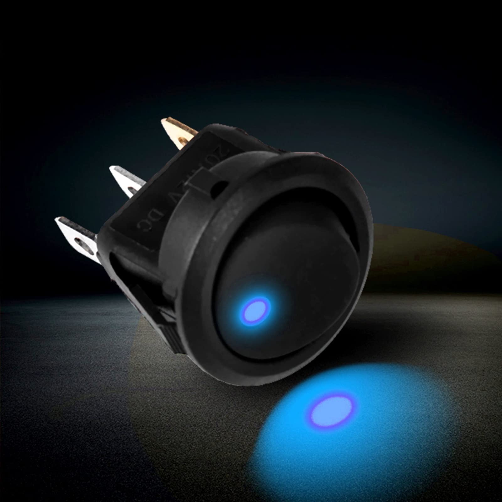 Interruptor basculante Redondo Resistente al Agua de 12V CC, 1 Unidad, Interruptor de Palanca de luz LED iluminada for Coche, Furgoneta, Barco, botón Negro de Encendido/Apagado (Color : Blau)