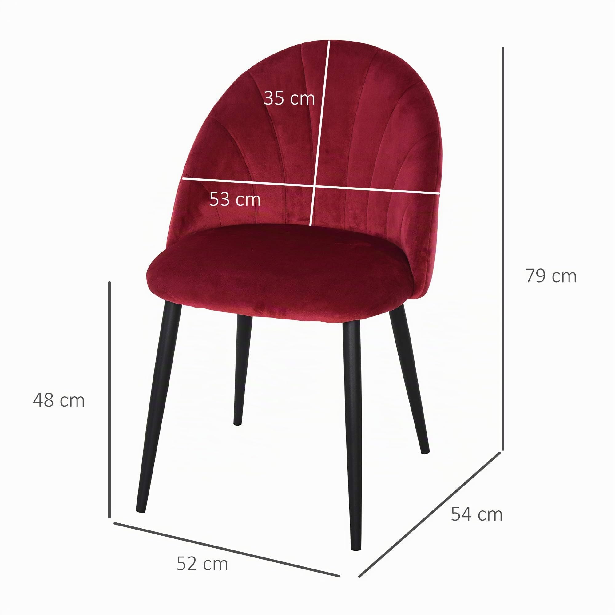 HOMCOM Set di 2 Sedie Sala da Pranzo in Velluto Gambe Metallo Rosso Scuro