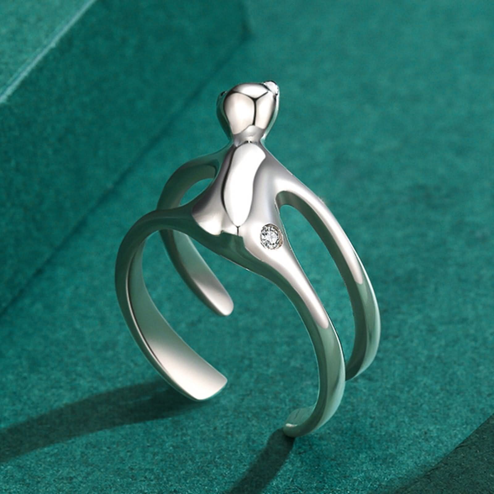 FEDI Nuziali per Donna con zirconi cubici, Anelli per Gioielli da Donna Anello Abbraccio con Orso in Argento con Strass Regolabile